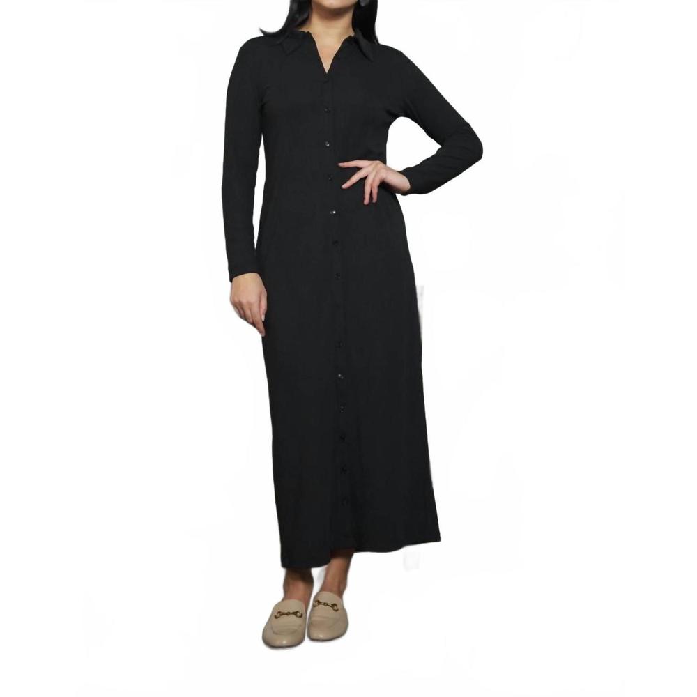 NEW JAPPAREL mackenzie button down ribbed maxi dress in black